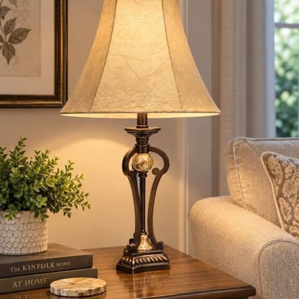 Beautiful Matching Table Lamps – Ornate Bronze-Style Bases – Set of 2
